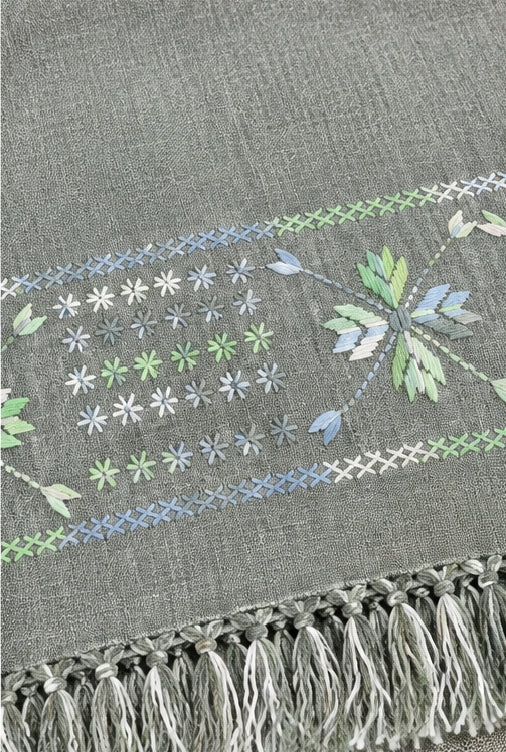 Salampur Pure Wool Shawl – Greenish Floral Embroidered